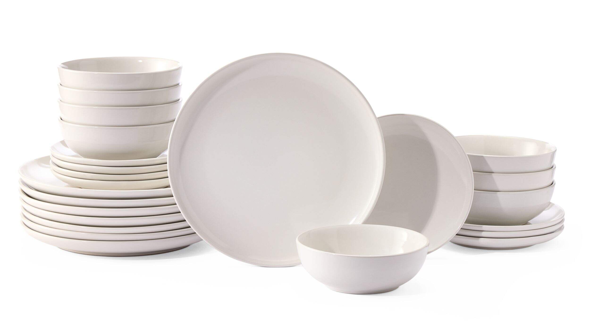 Master Chef Essential Coupe Stoneware Dinnerware Set, Serves 8, 24-pc, Bright White Composite_or_Mixed