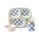 Manna Kids' Bamboo Fiber Dinnerware Set, Blue Check, 5-pc Composite_or_Mixed