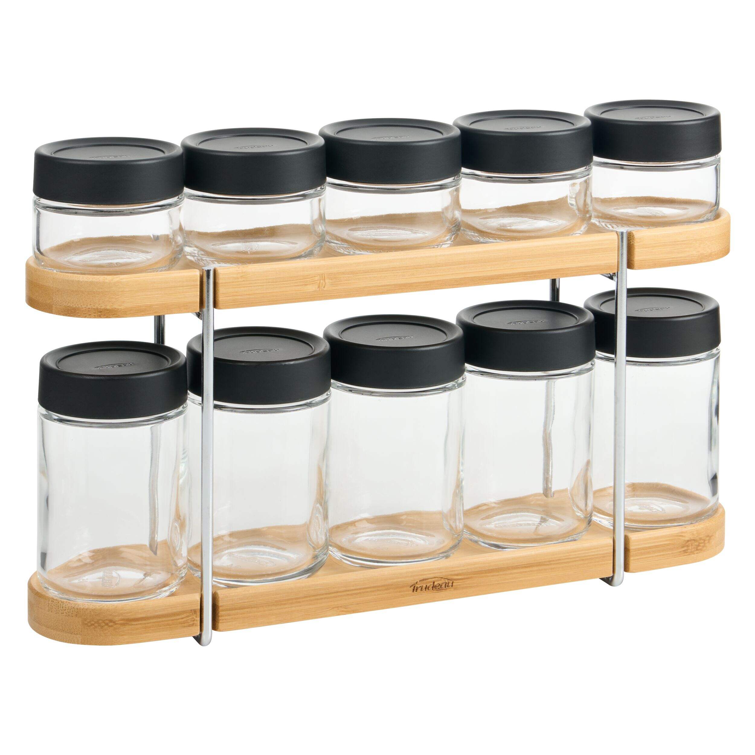 Trudeau 10-Bottle Spice Jar Set with Shelf, Compact Design Front_Three_Fourths_Angled_Right