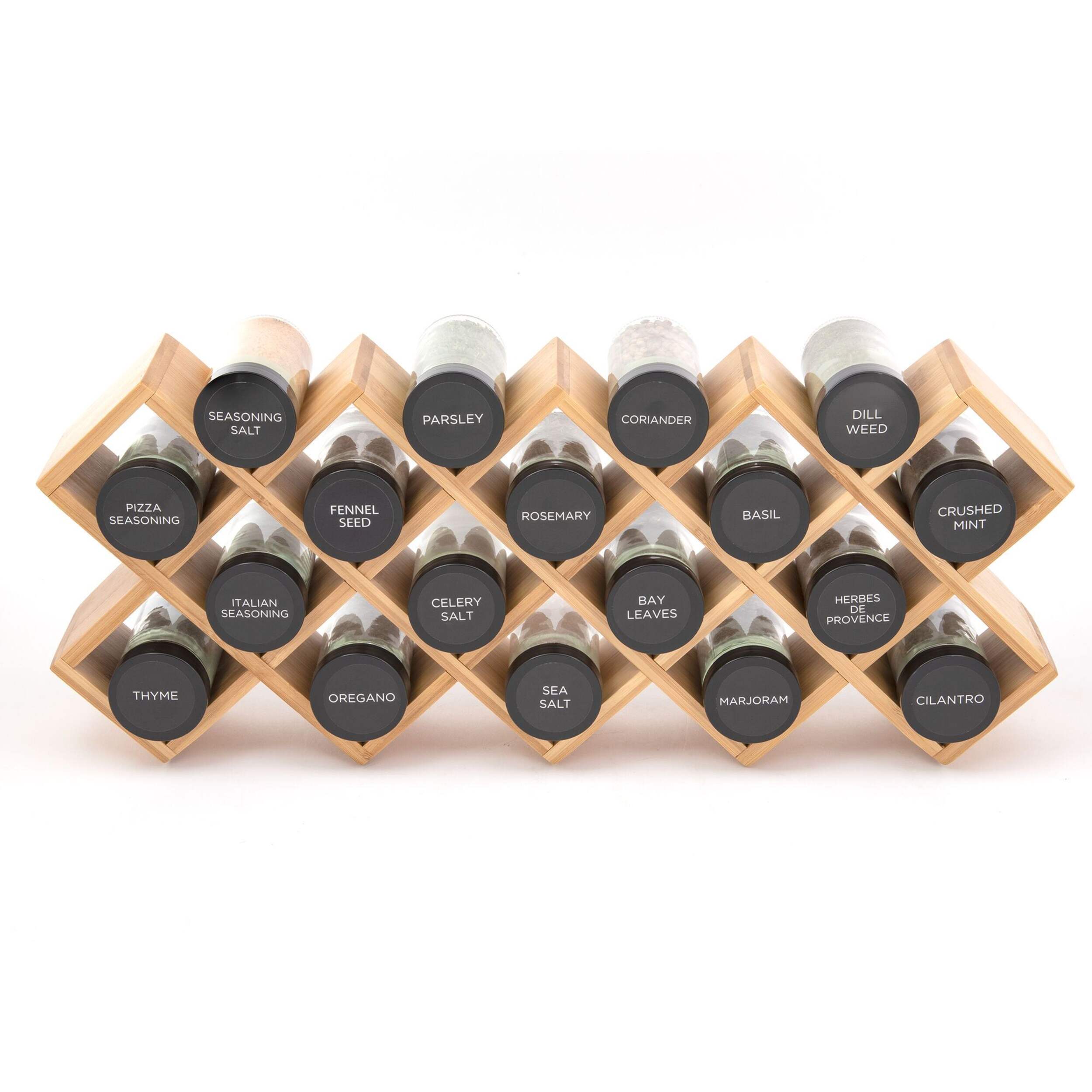 Kamenstein Bamboo 18-Jar Spice Rack, Filled Front_Elevated