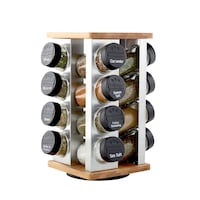 Kamenstein Wood 16-Jar Revolving Spice Rack, Filled Front_Three_Fourths_Angled_Right
