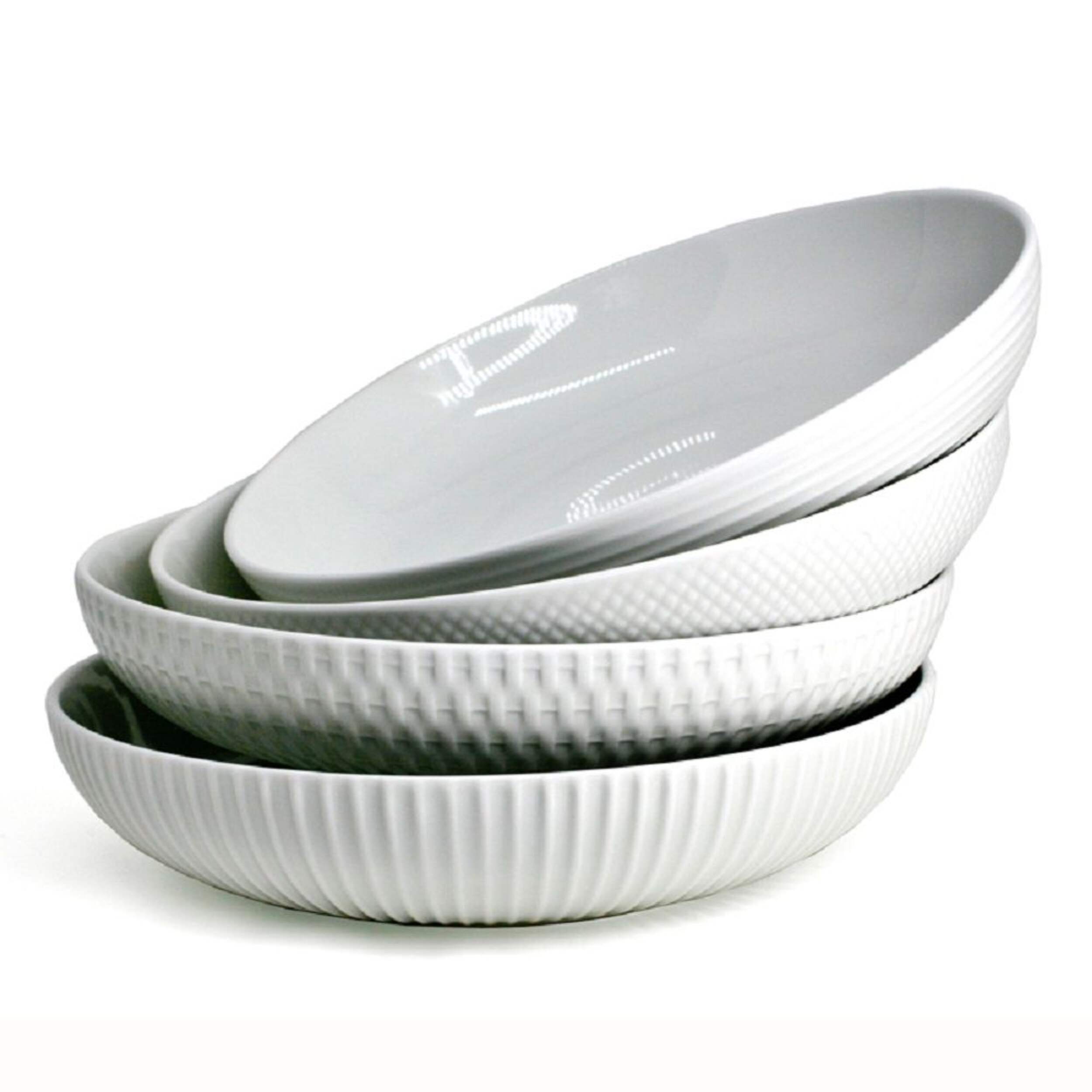 Bia Embossed White Dinner Bowl Set, 24-cm, 4-pc Composite_or_Mixed