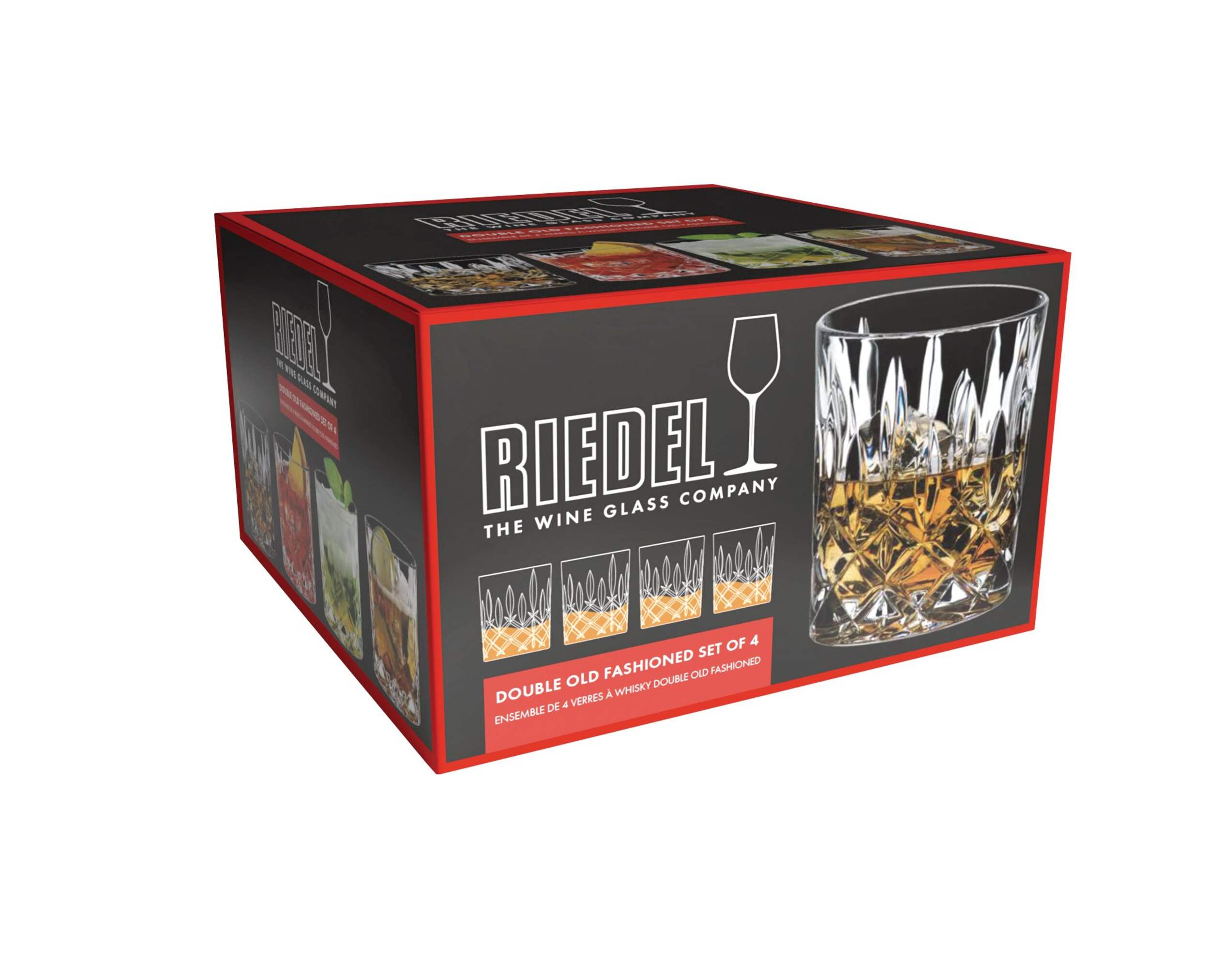Riedel Double Old Fashioned (DOF) Glass Whiskey Tumbler, Clear, 10.4-oz, 4-pk Front_Three_Fourths_Angled_Right
