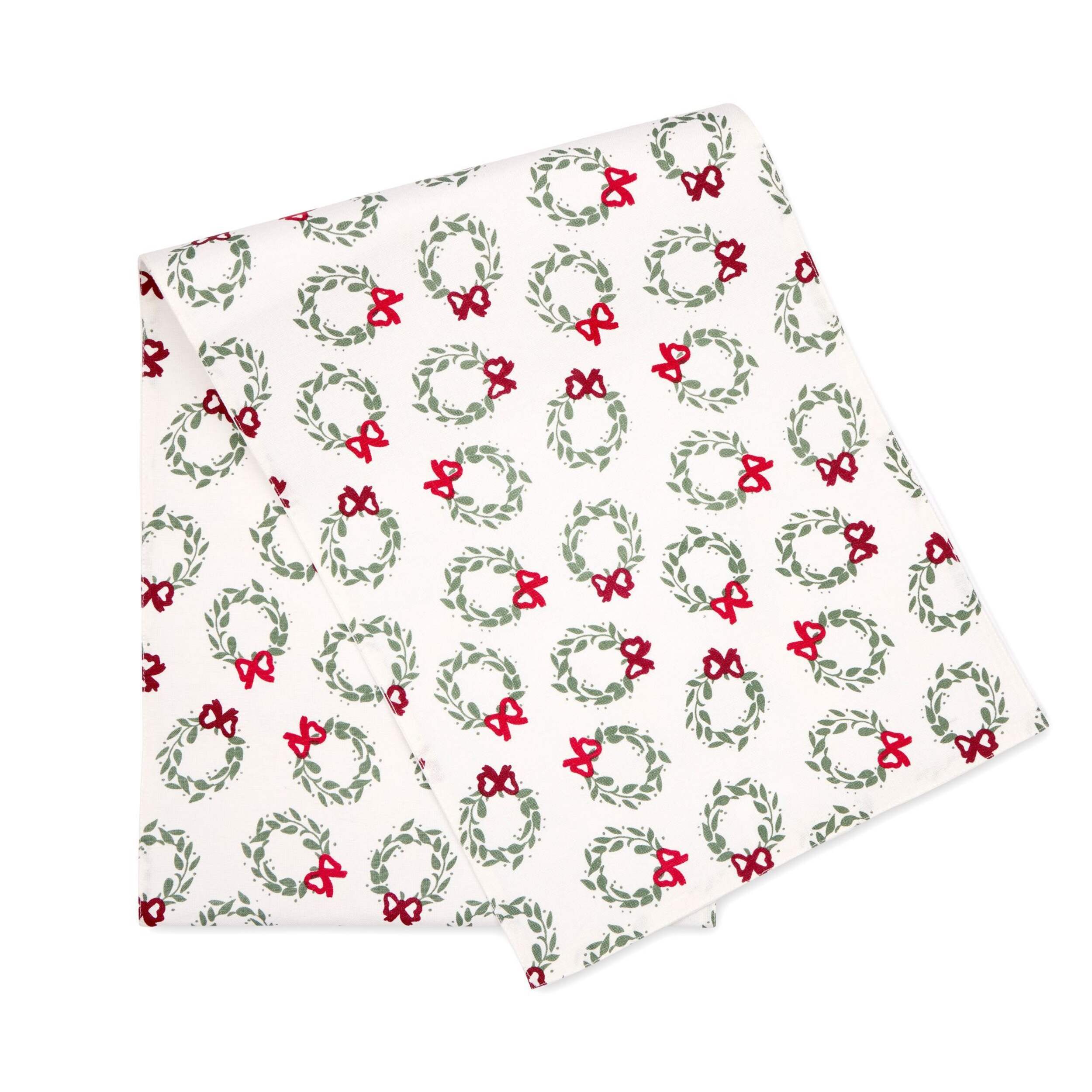 Chemin de table réutilisable Core Home, motif imprimé de couronne à boucle, 72 x 13 po, pour les Fêtes/Noël Front_Flat