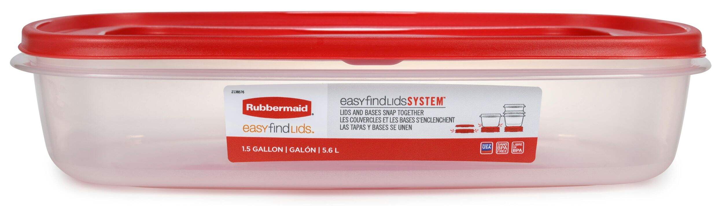 Contenant pour aliments en plastique avec couvercle Rubbermaid Easy Find, carré, 5,6 L Front_Elevated