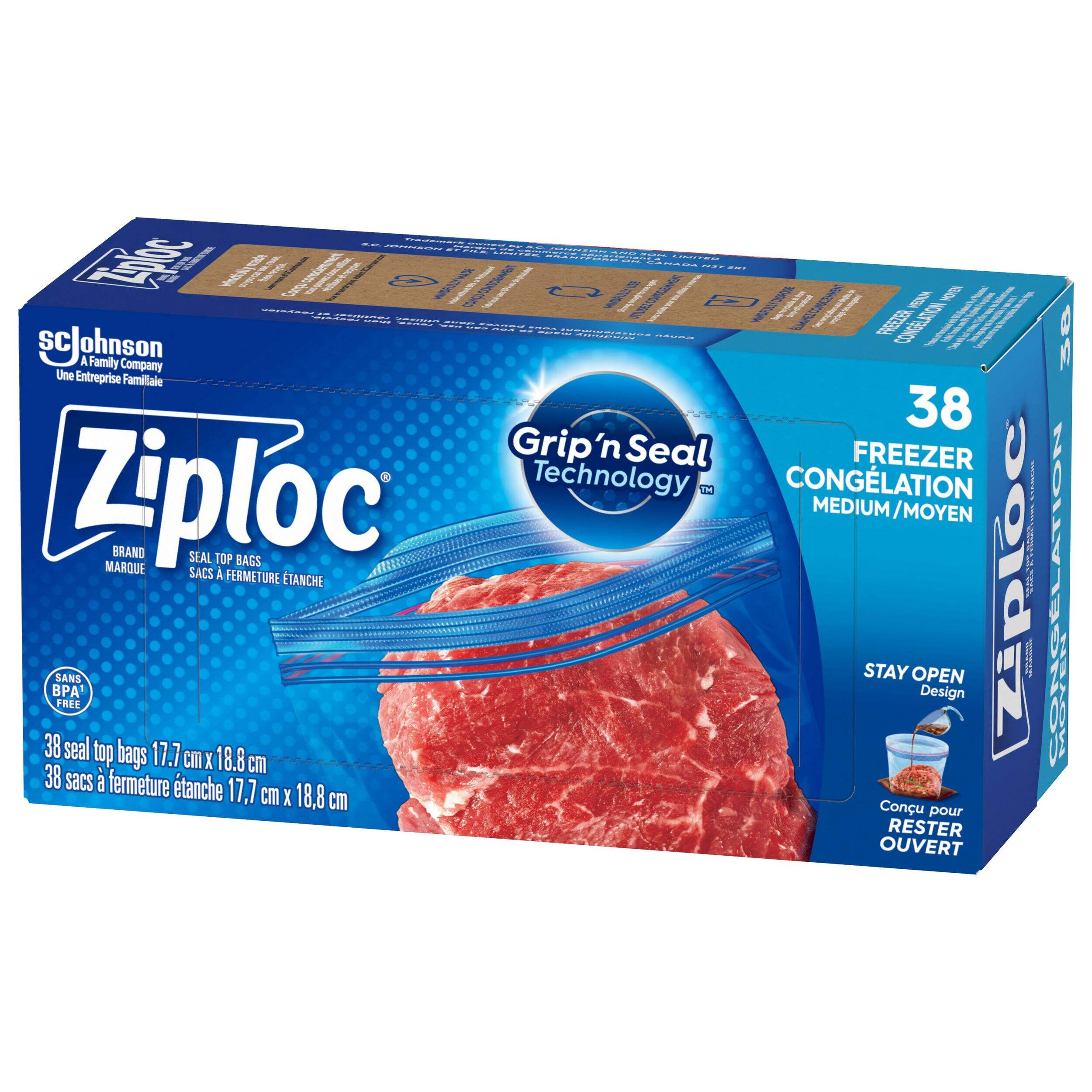 Sacs de congélation Ziploc, moyen, format économique, 950 mL, paq. 38 Front_Three_Fourths_Angled_Left