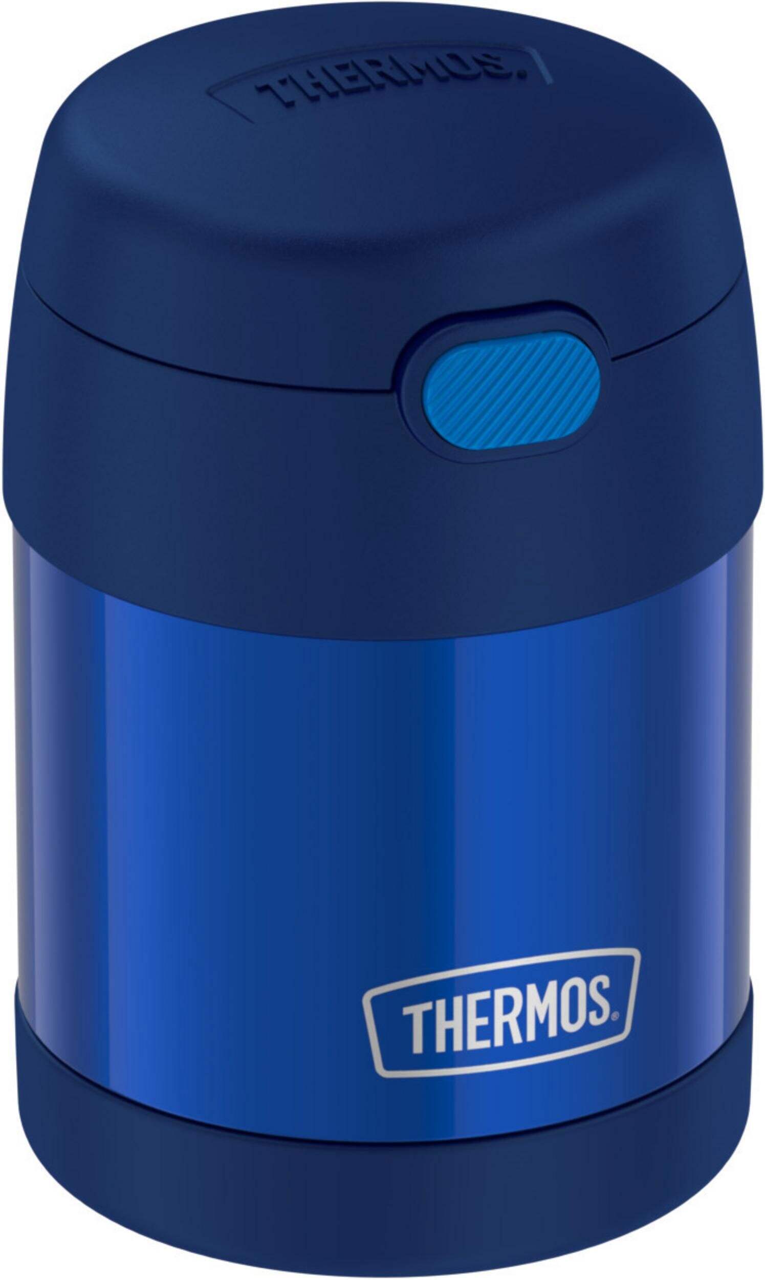 Thermos® Stainless Steel Food Jar Vacuum Insulated with Spoon, Blue, 295-mL Front_Three_Fourths_Angled_Right