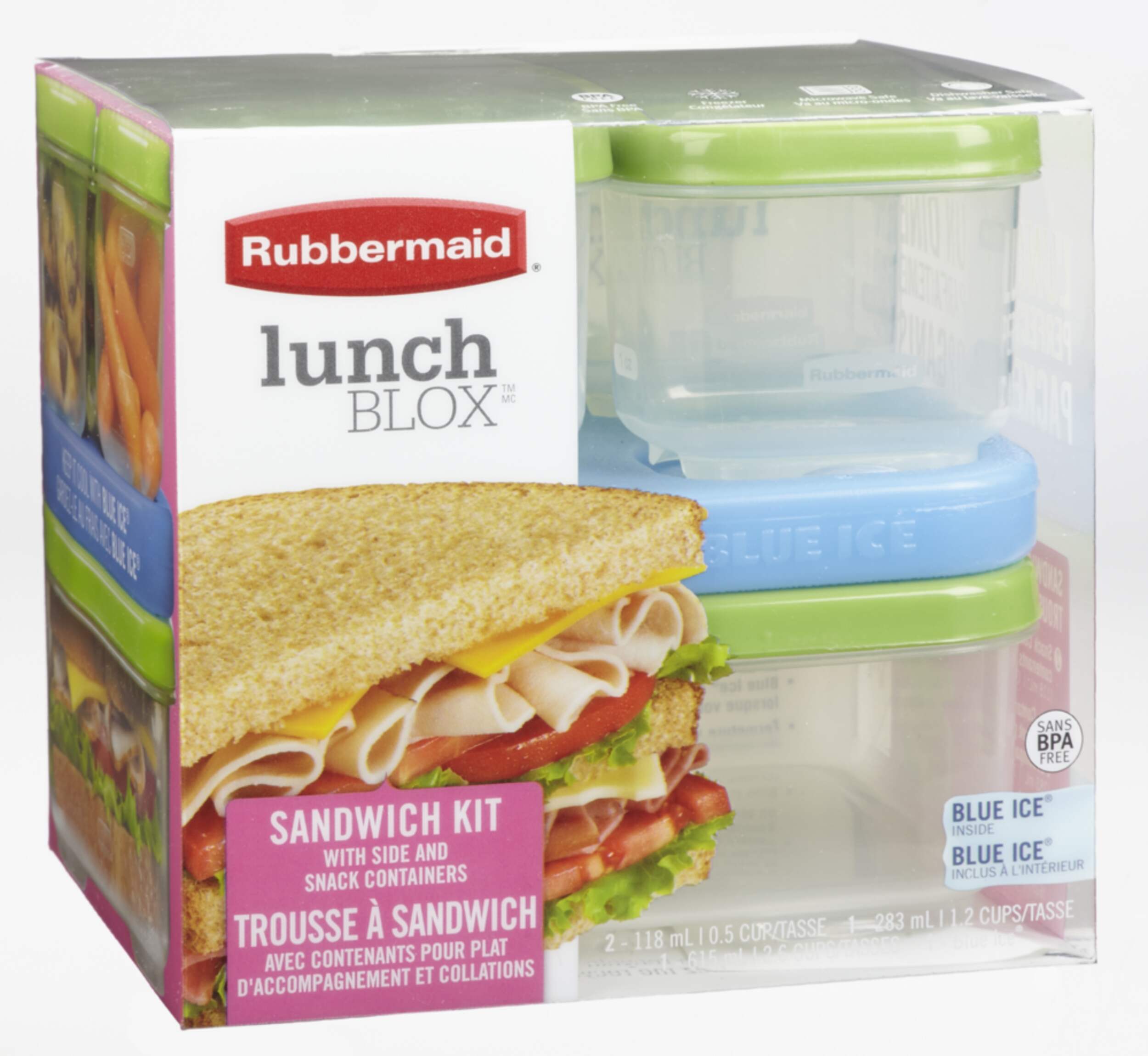 Rubbermaid LunchBlox Plastic Sandwich Kit, Food Storage Container Front_Angled_Right