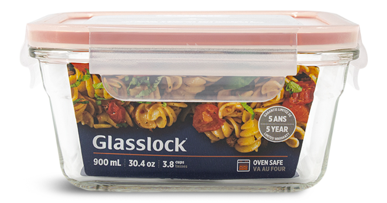 Glasslock] 30oz/900ml Square Food Storage Containers, 8-Pcs Set