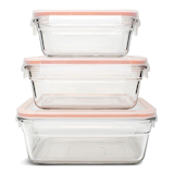 Glasslock Food Storage Container and Lid Set with Airtight Seal, Rectangular, 3 Count Front_Flat