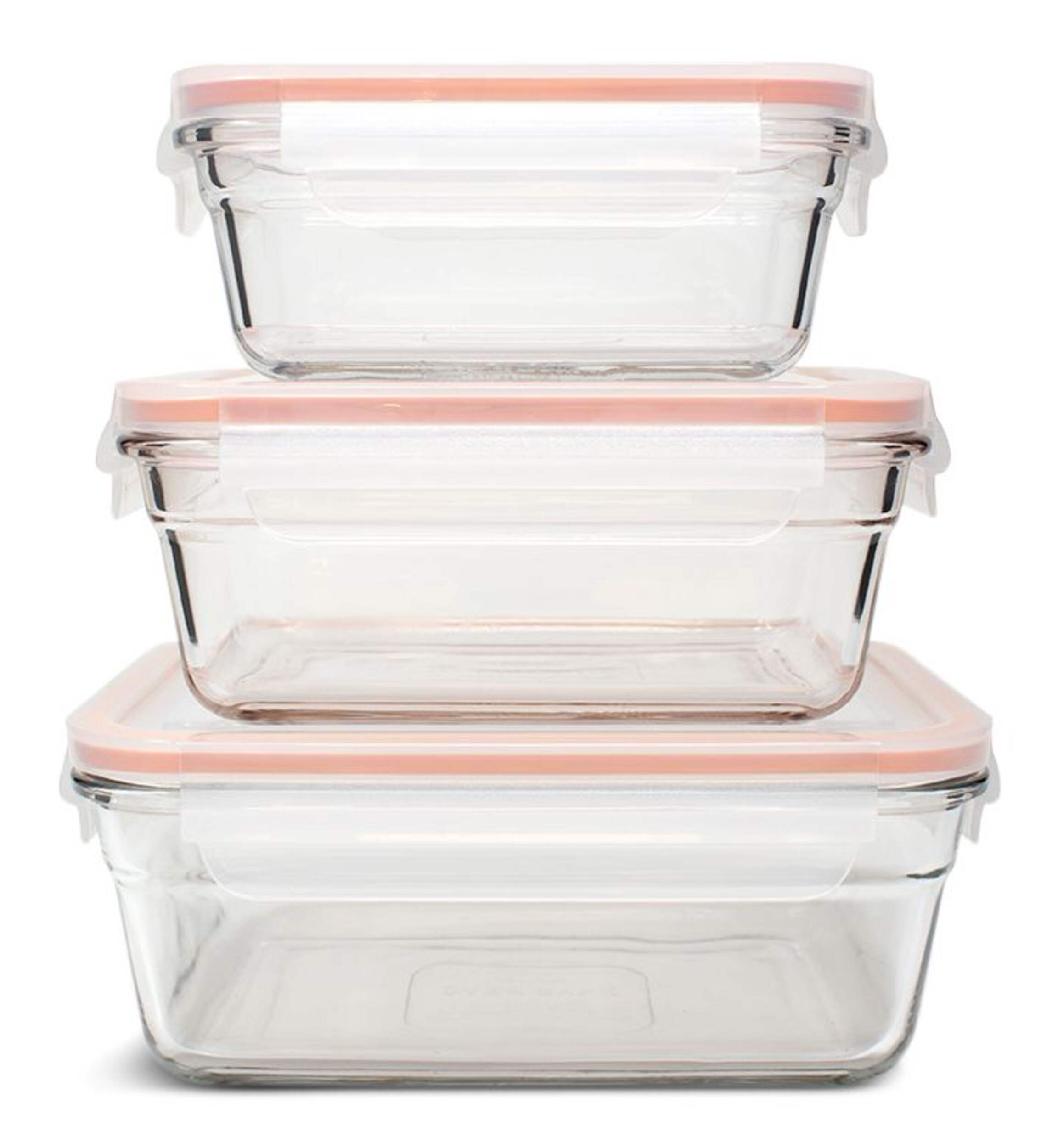 Glasslock Food Storage Container and Lid Set with Airtight Seal, Rectangular, 3 Count Front_Flat