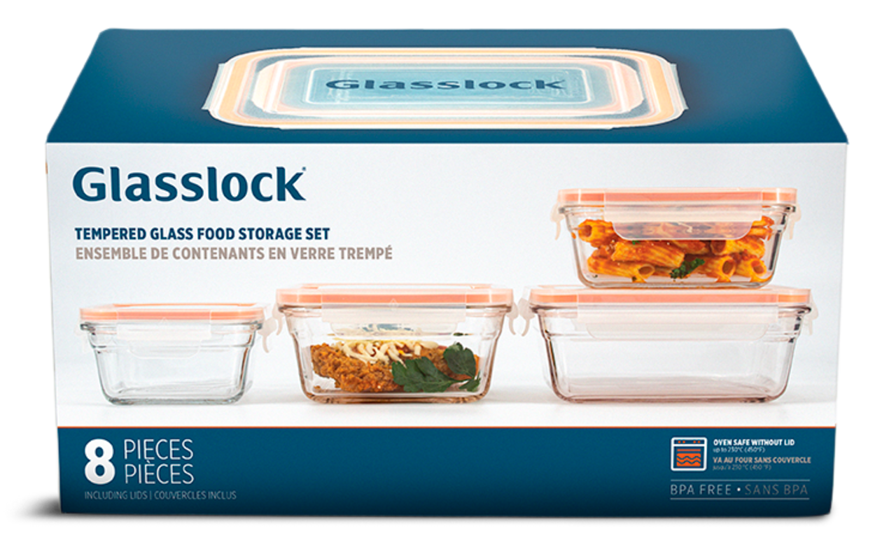 Glasslock Glass Food Storage Container Set Leakproof, 8-pc
