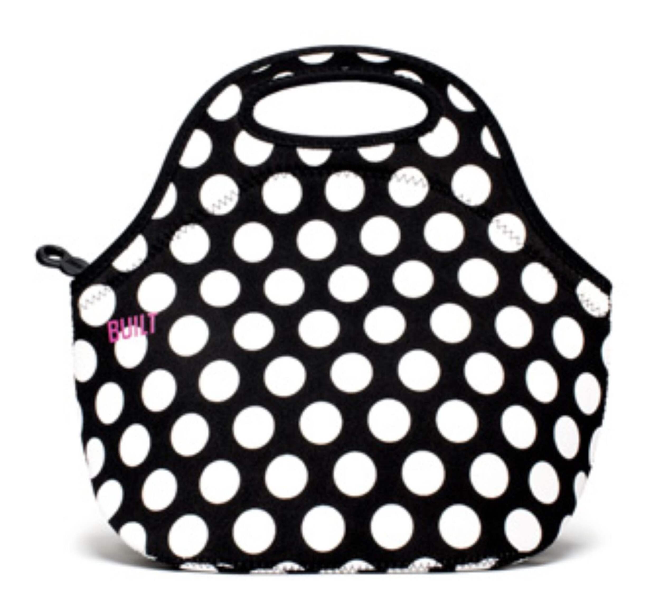Built Gourmet Big Dot Lunch Bag Water Resistant, Black and White Front_Flat