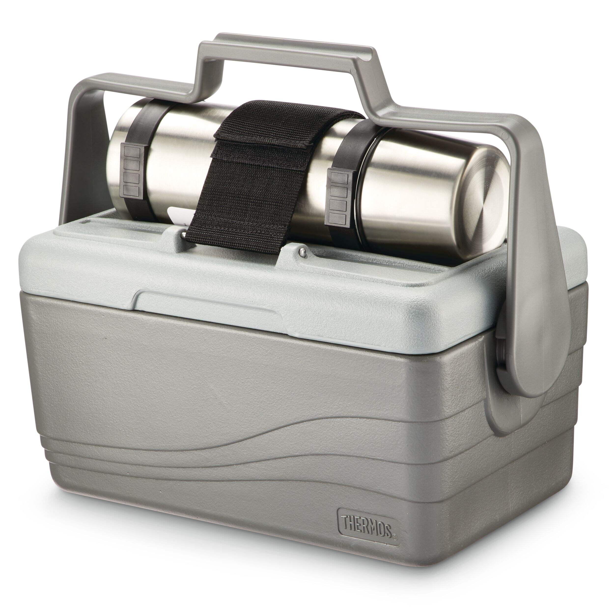 Thermos® Insulated Hard Cooler with Stainless Steel Bottle Front_Angled_Left