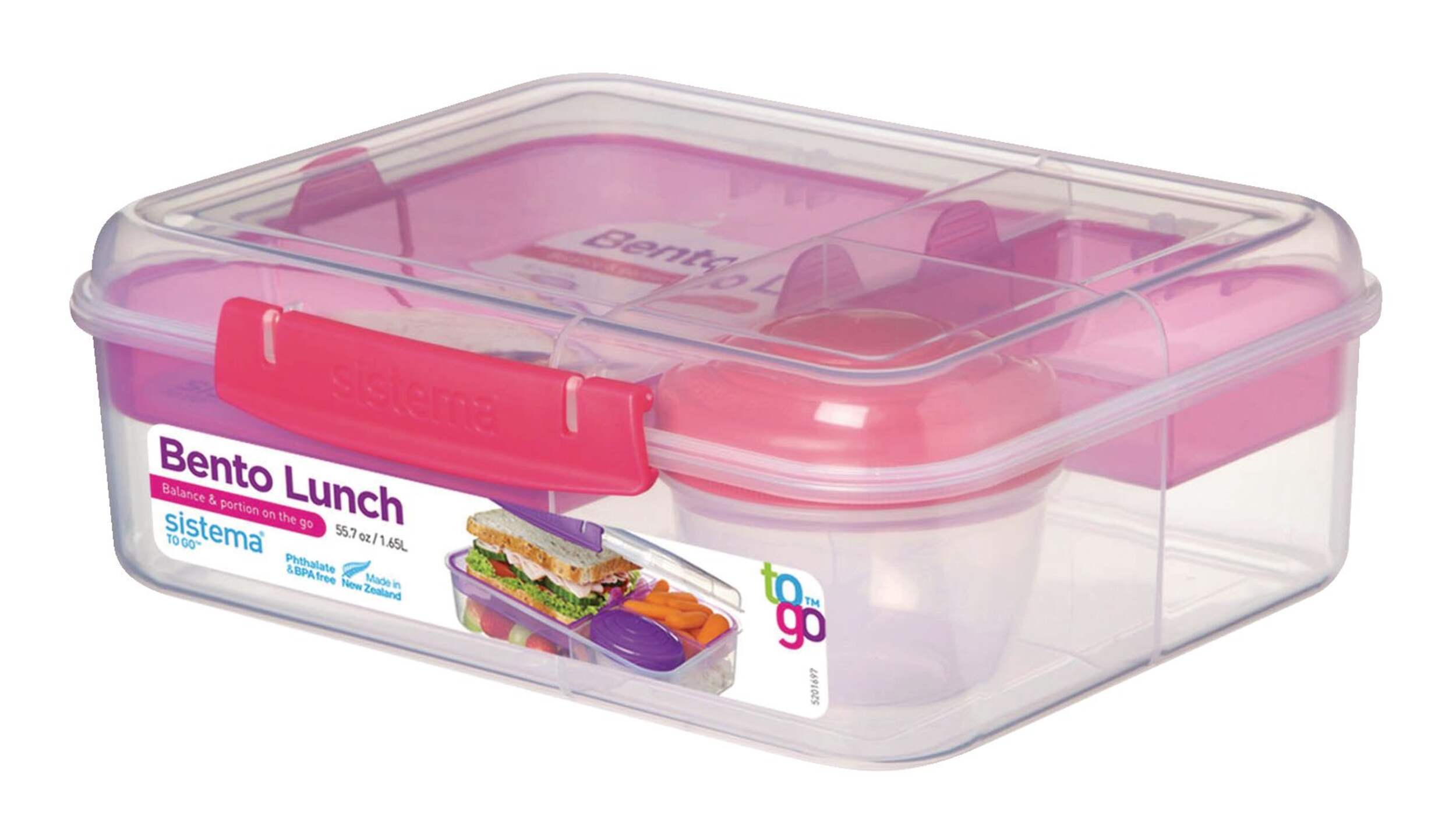 Sistema To Go™ Bento Lunch Box Plastic Food Storage Container, 1.65 L (55.7 oz) Front_Angled_Left