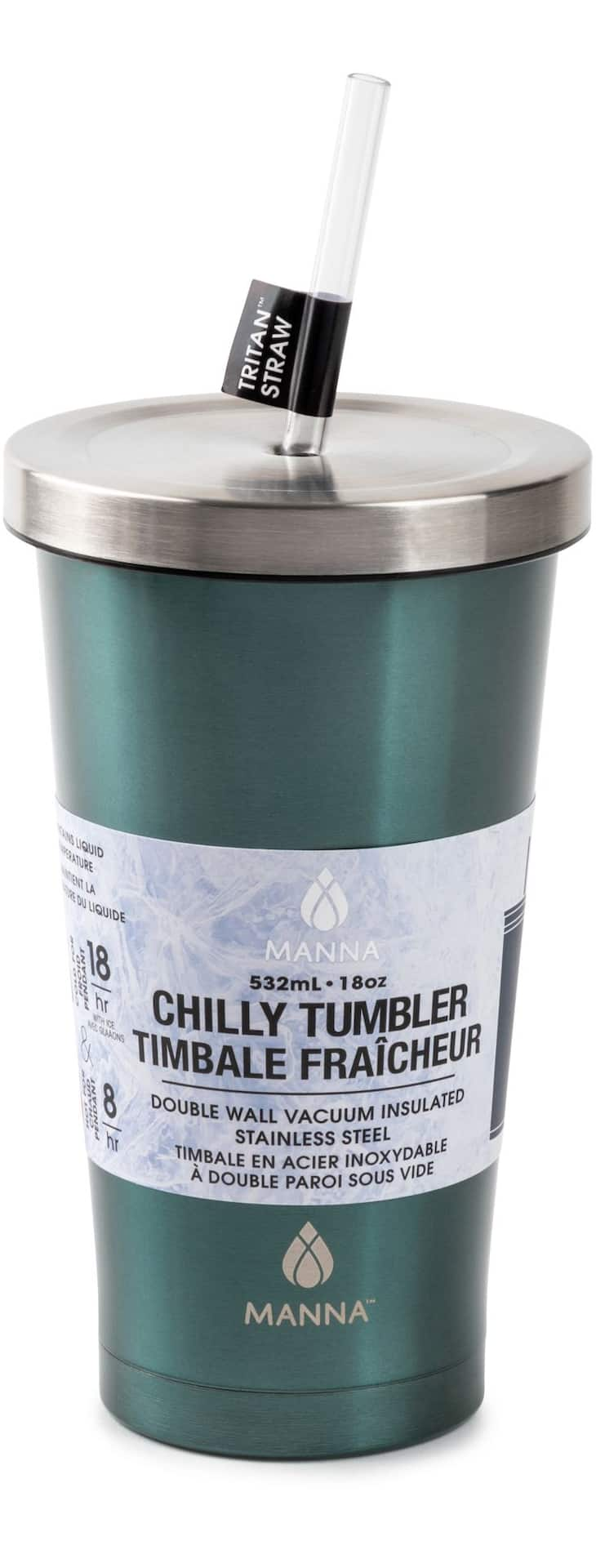 Manna Chilly Stainless Steel Tumbler with Straw, Assorted, 530-mL