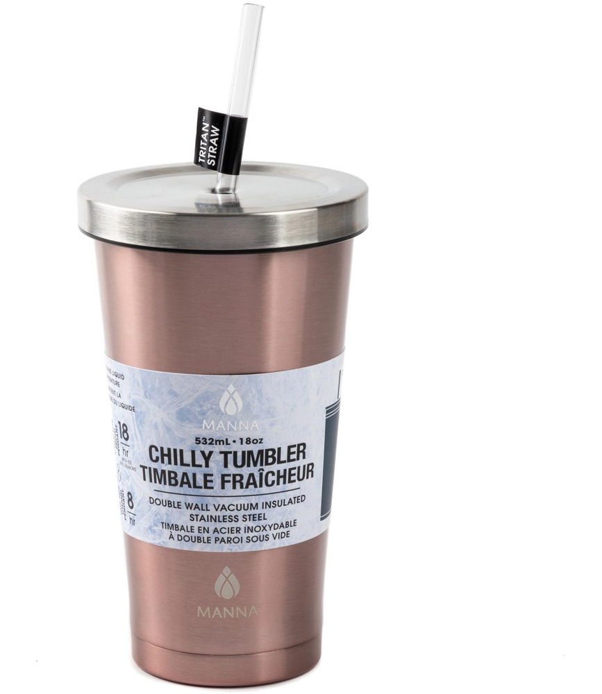 Manna Chilly Stainless Steel Tumbler with Straw, Assorted, 530mL
