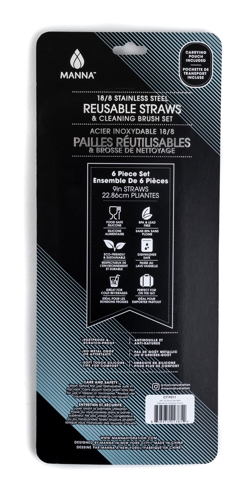 Manna Reuseable Stainless Steel Silicone Tip Straw Set with Straw