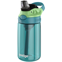 Contigo Easy Clean Kids Plastic Water Bottle with Pop-up Straw, Green, 414-mL Front_Angled_Left