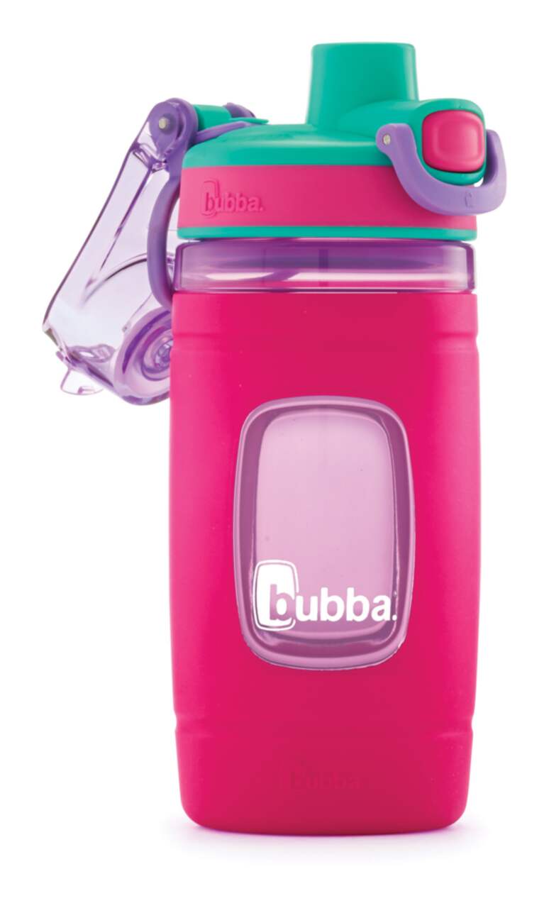 Bubba Flo Kids Plastic Water Bottle with Pour Spout Lid Pink