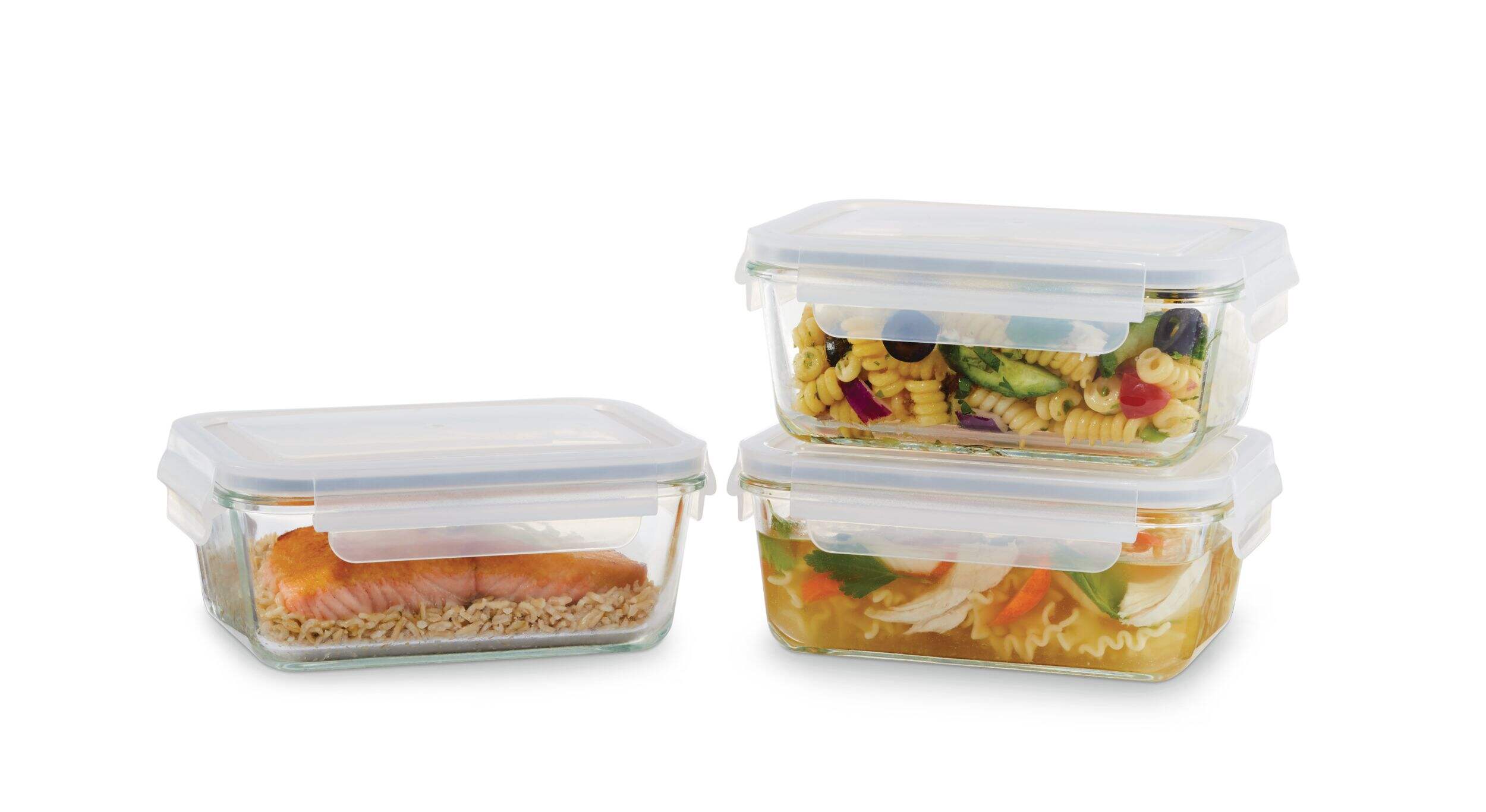 Vida by PADERNO Glass Clip Lid Food Storage Container Set Leakproof,  970-mL, 3 Count Composite_or_Mixed