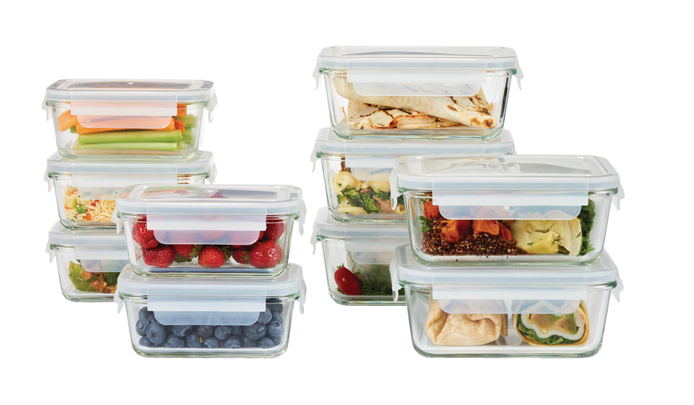 Vida by PADERNO Glass Clip Lid Food Storage Container Set Leakproof, 20 ...