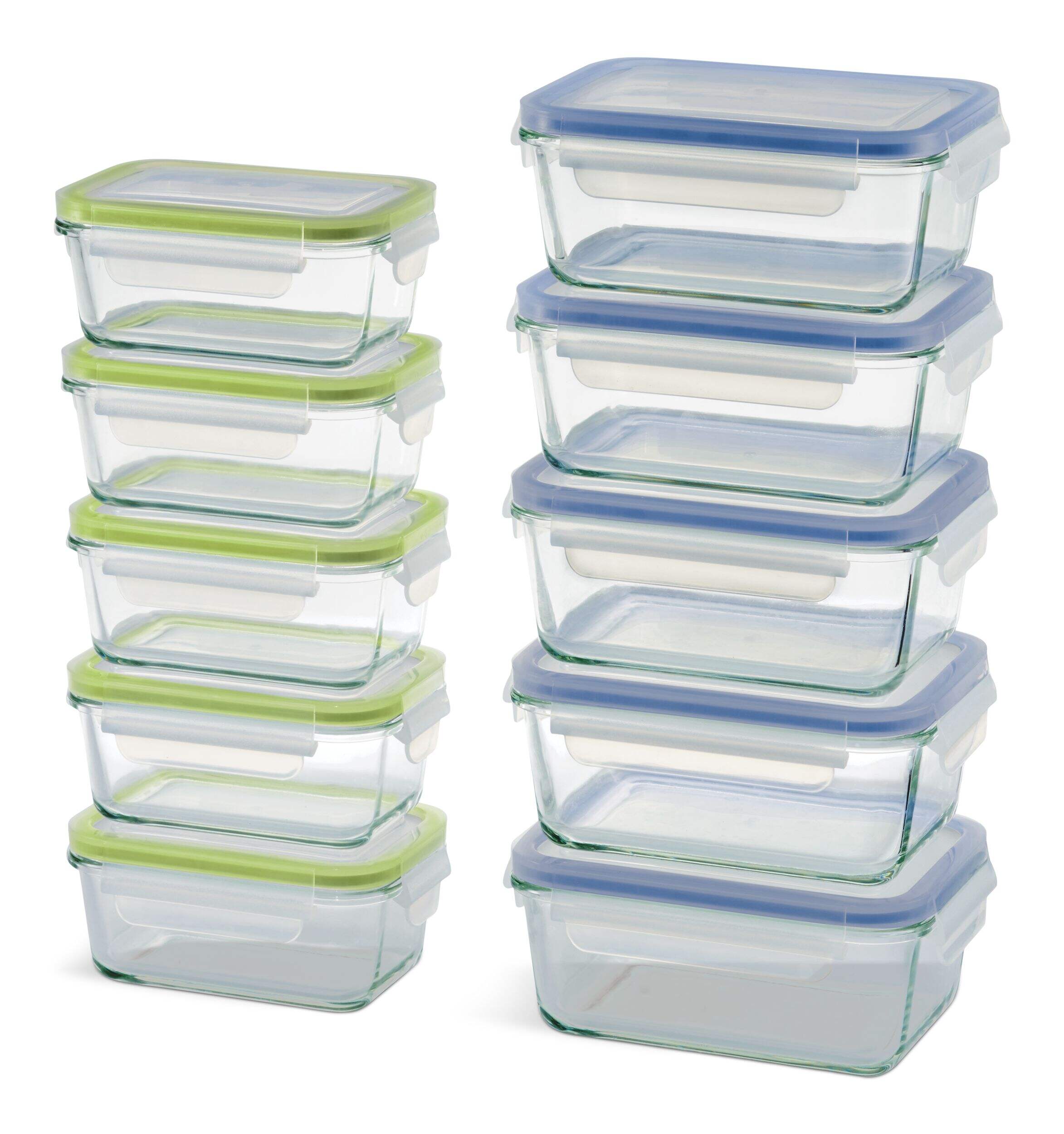 Vida by PADERNO Glass Clip Lid Food Storage Container Set with Leakproof Lids, 10 Count Front_Three_Fourths_Angled_Left