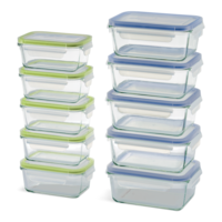 Vida by PADERNO Glass Clip Lid Food Storage Container Set with Leakproof Lids, 10 Count Front_Three_Fourths_Angled_Left