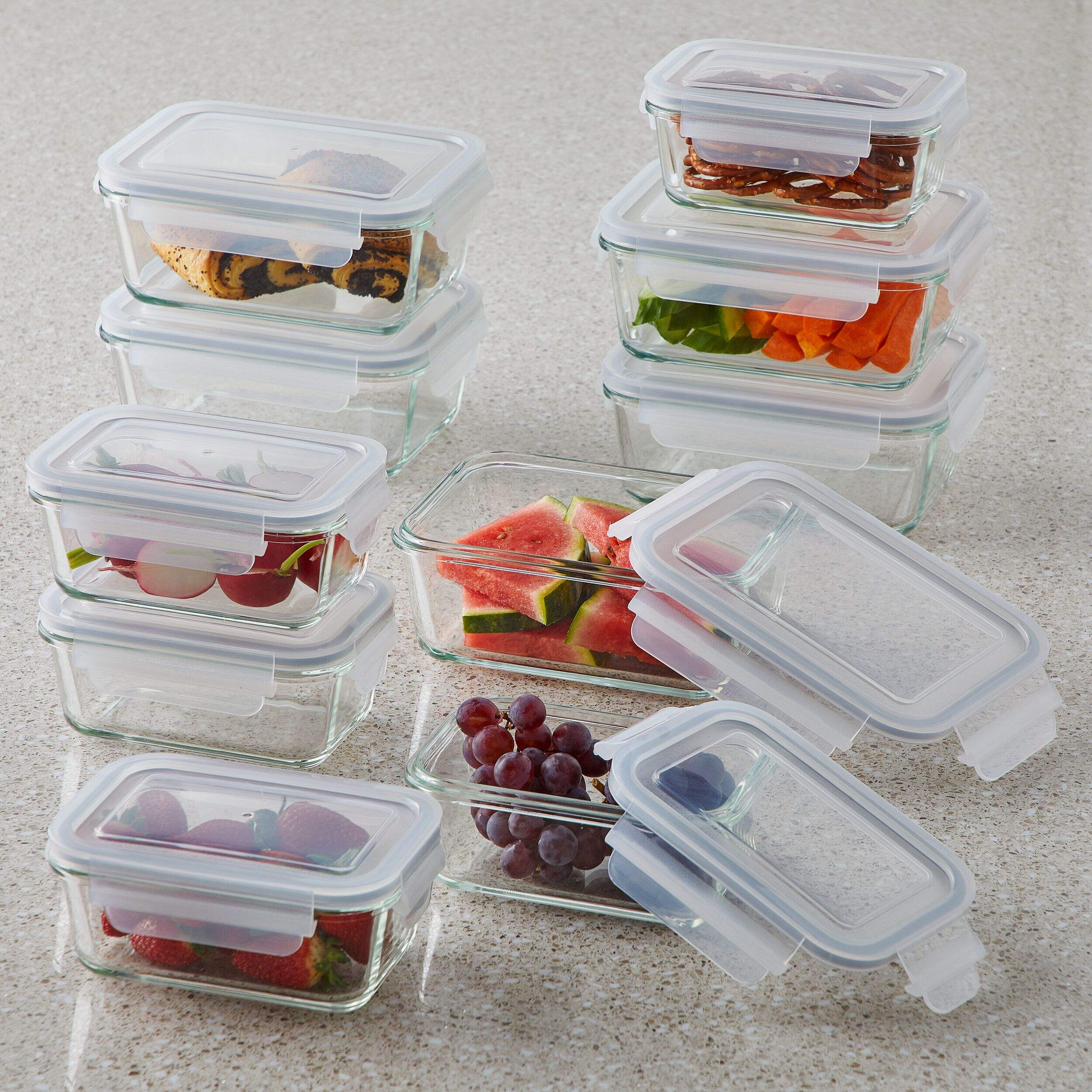Vida by PADERNO Glass Clip Lid Food Storage Container Set Leakproof, 20