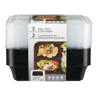 Meal Prep 3-Section Plastic Lunch Storage Container Set with Lids, 20 Count