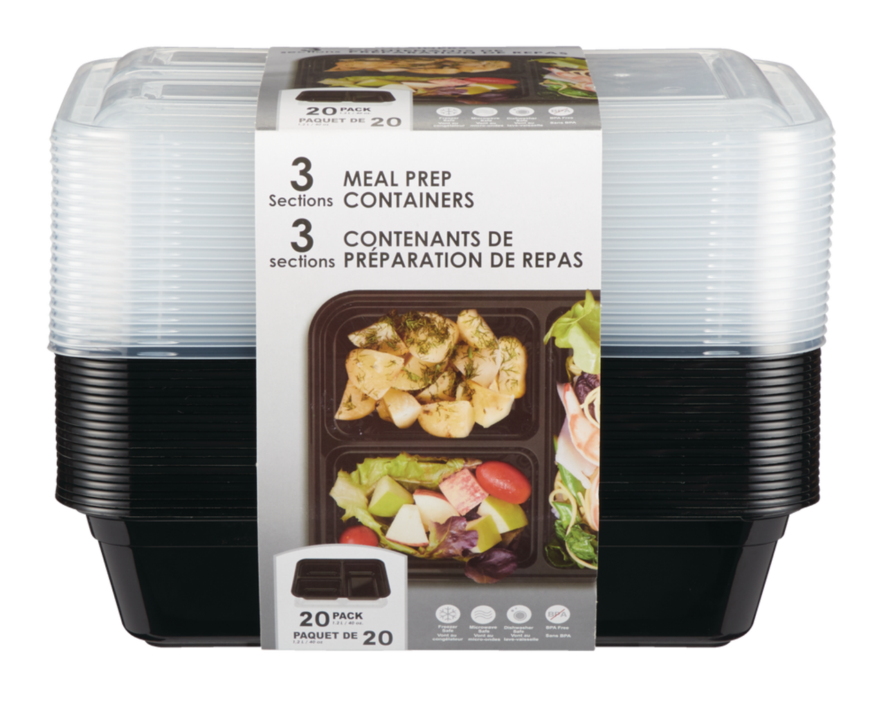 Mainstays Two Sections Meal Prep Food Storage Containers - 5 ct