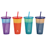 Gobelet en plastique à couleur changeante Manna Cold avec couvercle et paille, 709 mL, paq. 4 Front_Elevated