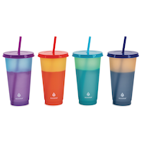 Manna Cold Colour Changing Plastic Tumbler with Lid and Straw, 709-mL, 4-pk Front_Elevated