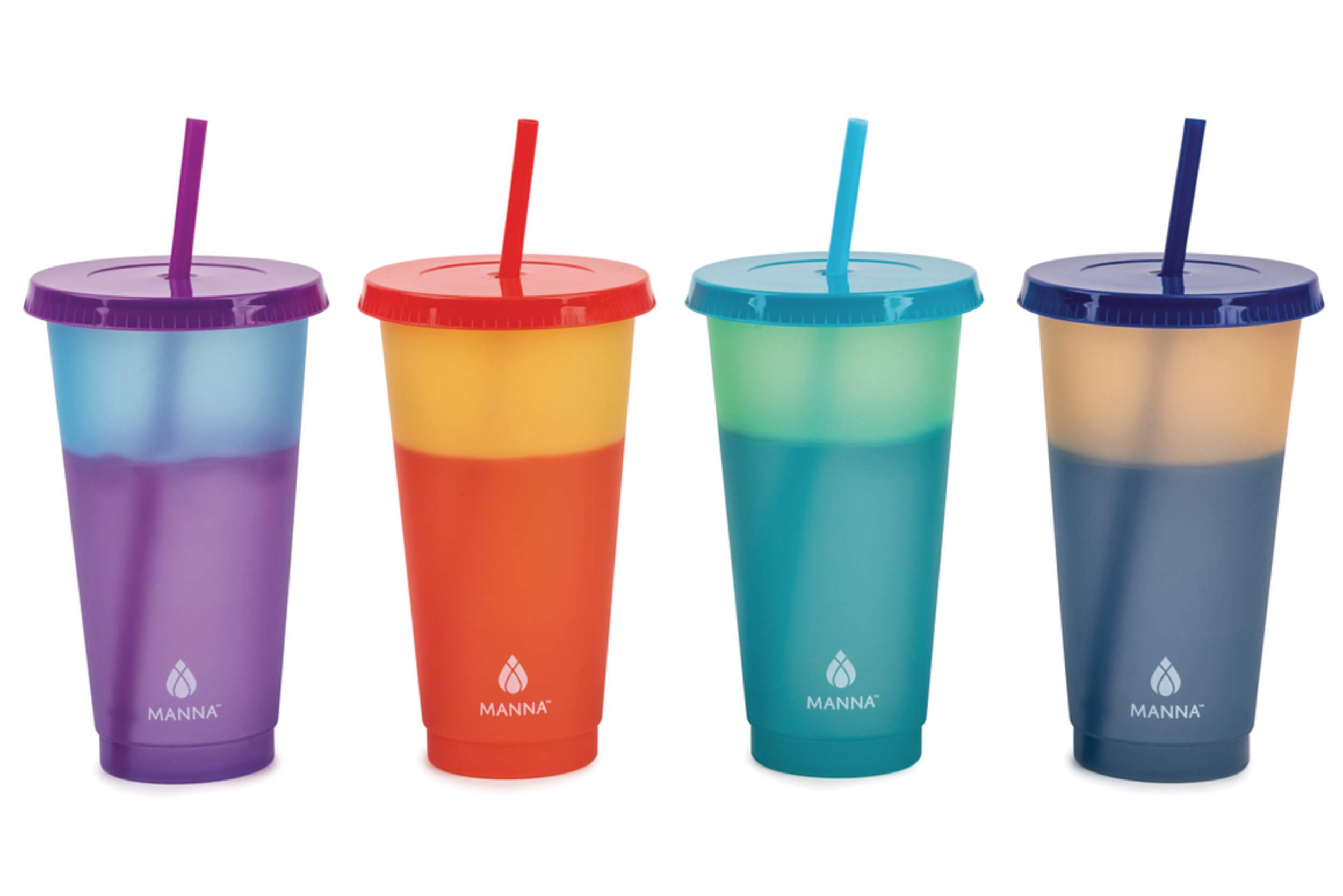 Manna Cold Colour Changing Plastic Tumbler with Lid and Straw, 709-mL, 4-pk Front_Elevated
