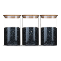 Vida by PADERNO Square Glass Pantry Storage Container Set with Airtight Bamboo Lid, 3 Count Front_Elevated
