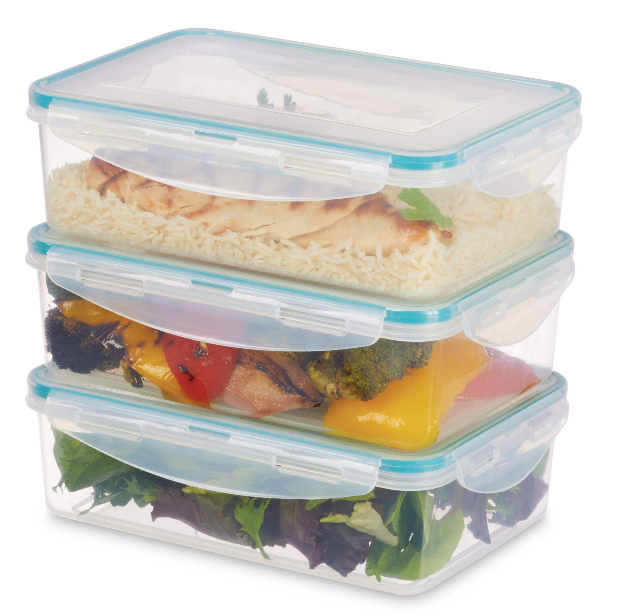 MASTER Chef BPA-Free Plastic Food Storage Container Set with Snapdown Lids, 1-L, 3 Count Front_Three_Fourths_Angled_Left