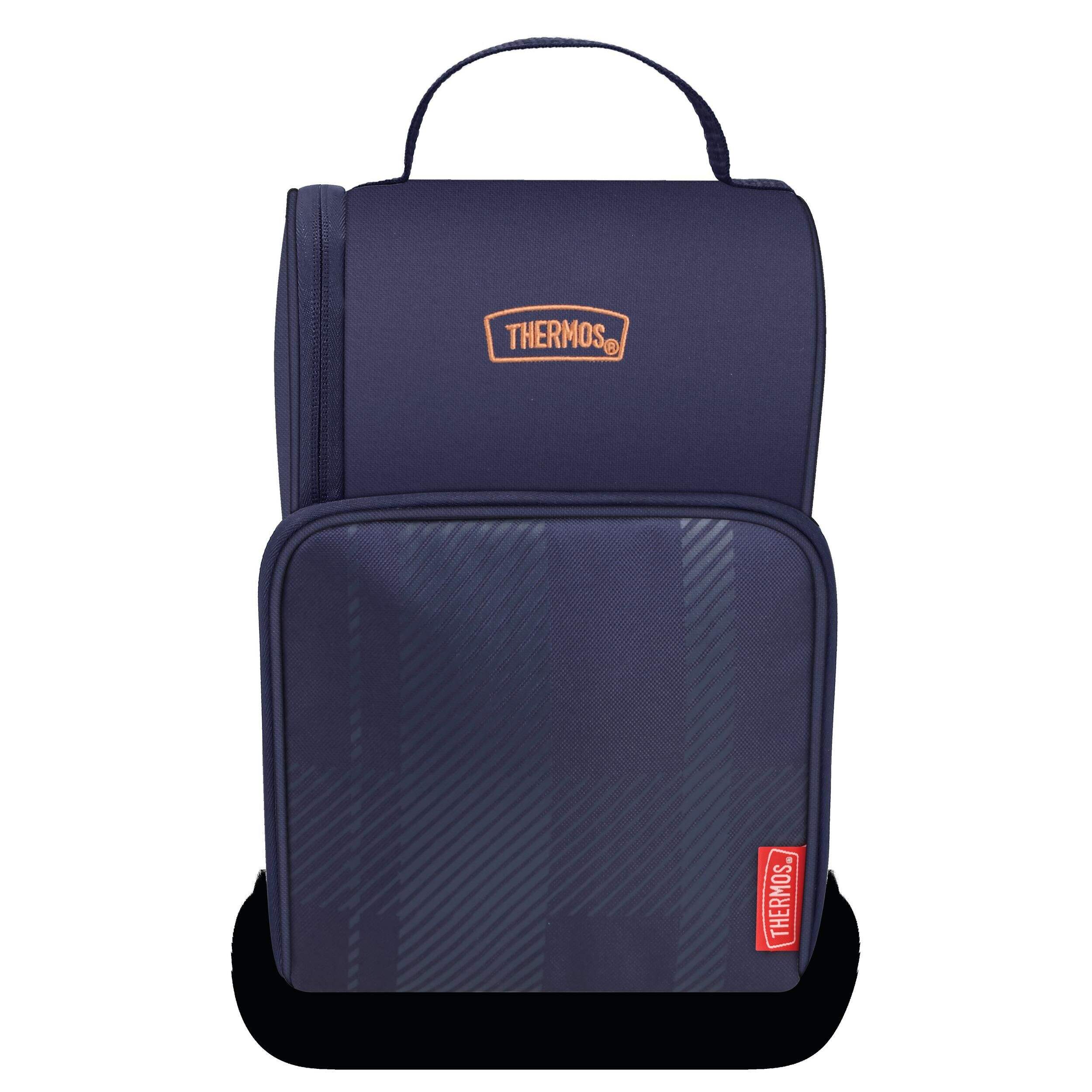 Thermos Dual Plaid Insulated Lunch Bag, 4.8-in D x 7-in W x 10.5-in H, Navy Front_Flat