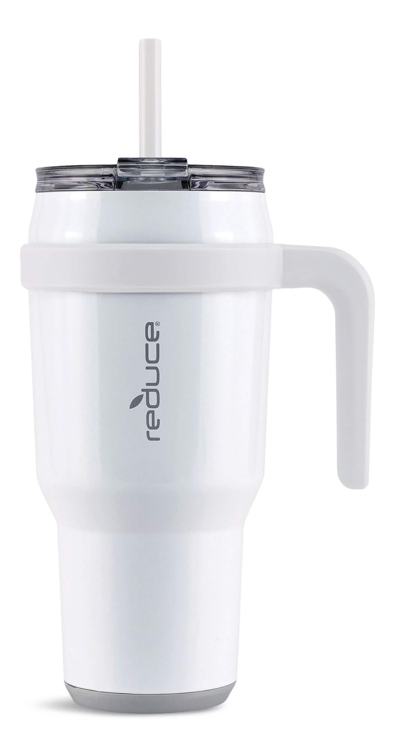 Reduce Insulated Stainless Steel Tumbler with 3-1 Lid with Straw, 1.1-L, White Front_Flat