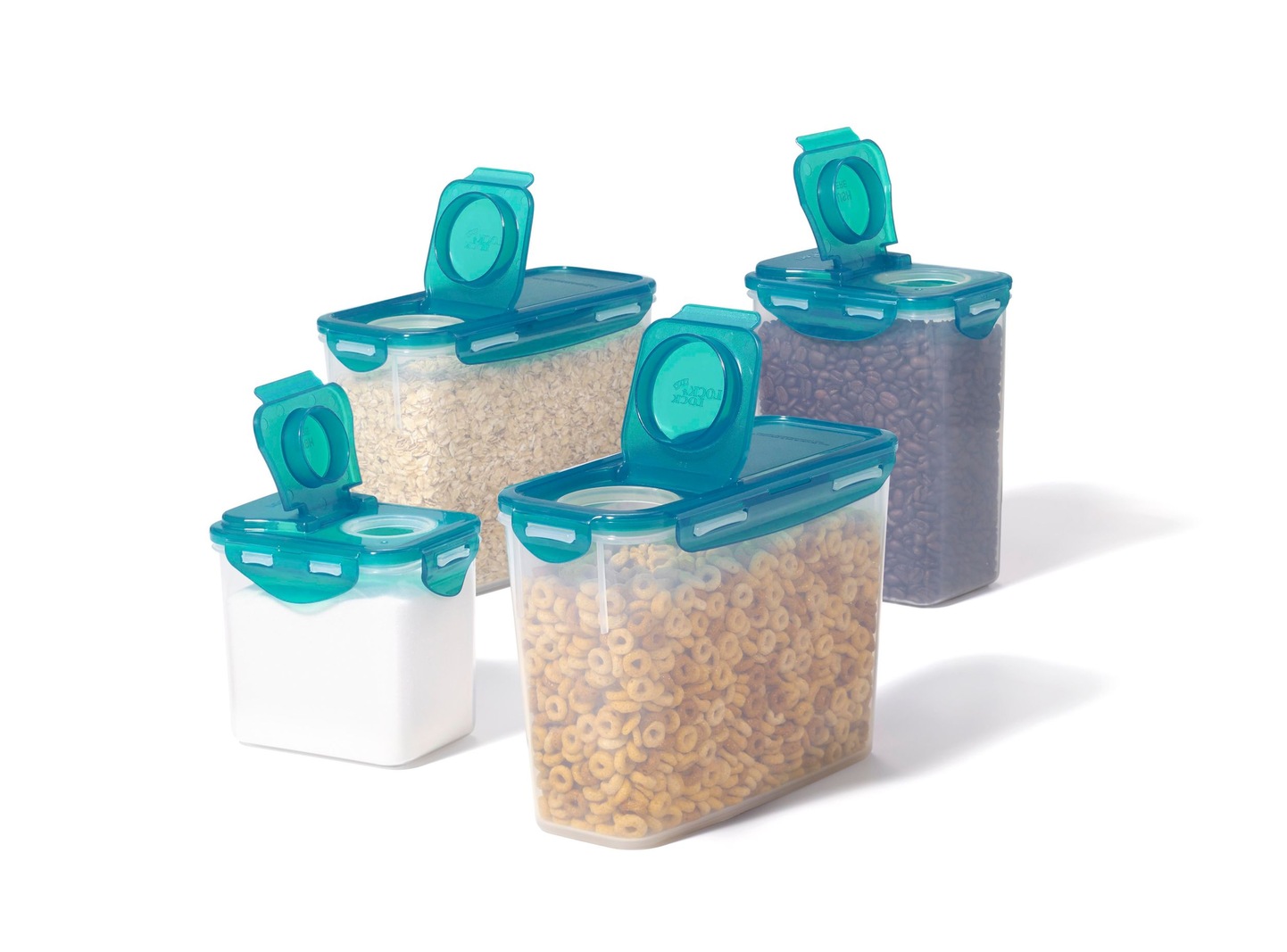 Lock & Lock Plastic Pantry in a Box Set with Fliptop Airtight Lid, 4pc