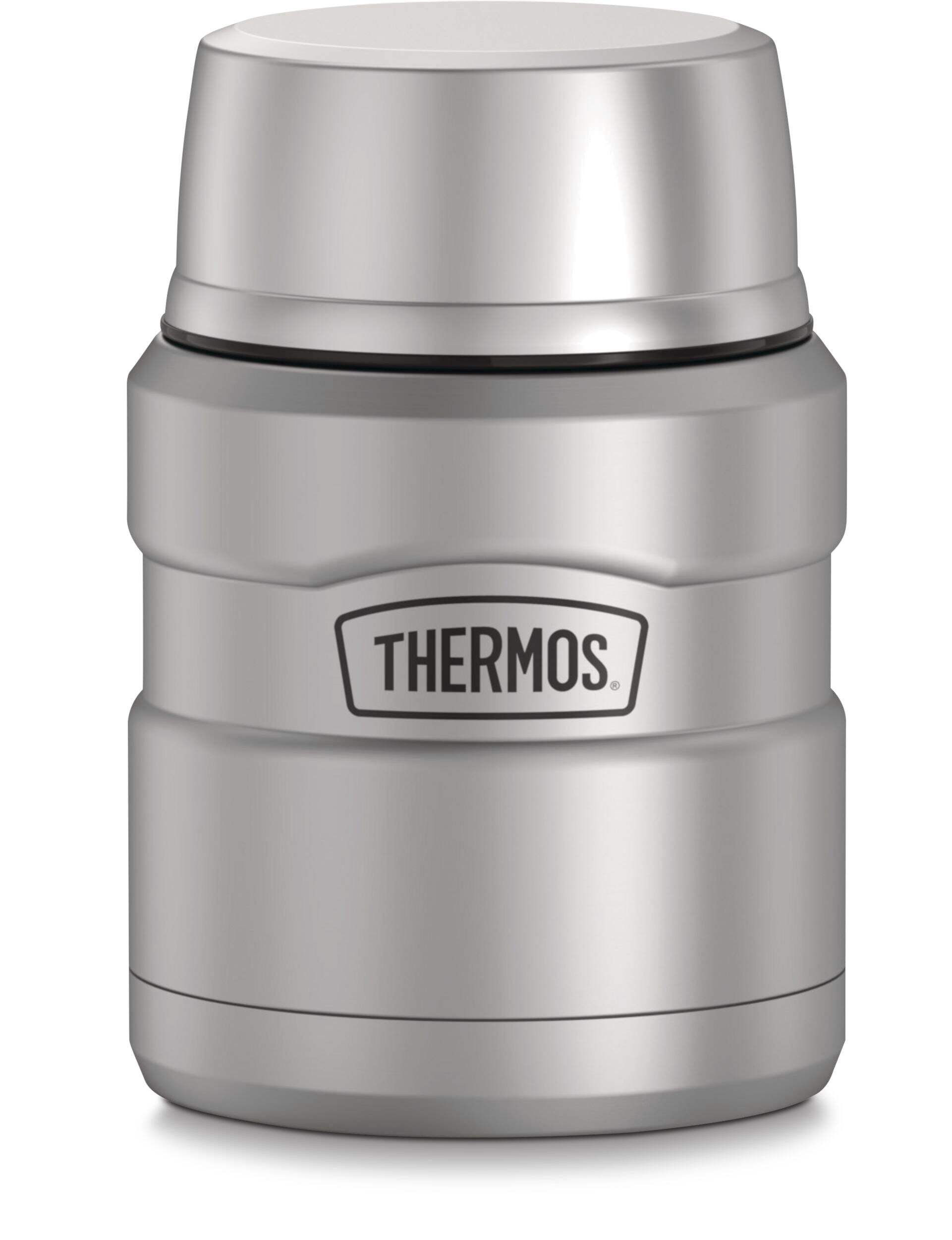 Thermos® Vacuum Insulated Stainless Steel Food Jar with Spoon and Bowl, Silver, 470-mL Front_Elevated