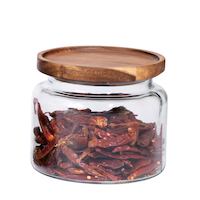 Anchor Hocking Montana Wide Mouth Glass Storage Jar with Acacia Lid, Clear Glass, 48-oz Front_Elevated