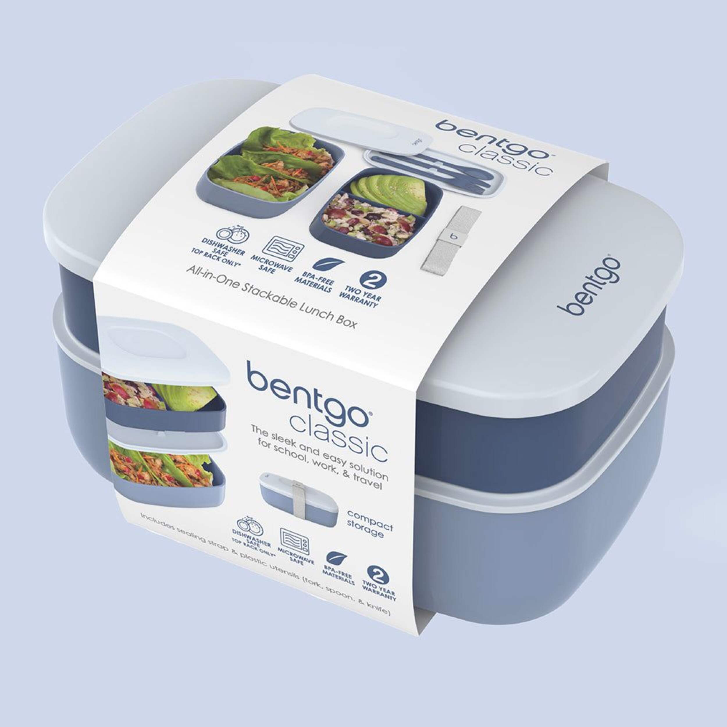 Bentgo Classic All-In-One Stackable Bento Lunch Box Food Storage Container, Slate, 1-L Front_Three_Fourths_Angled_Left