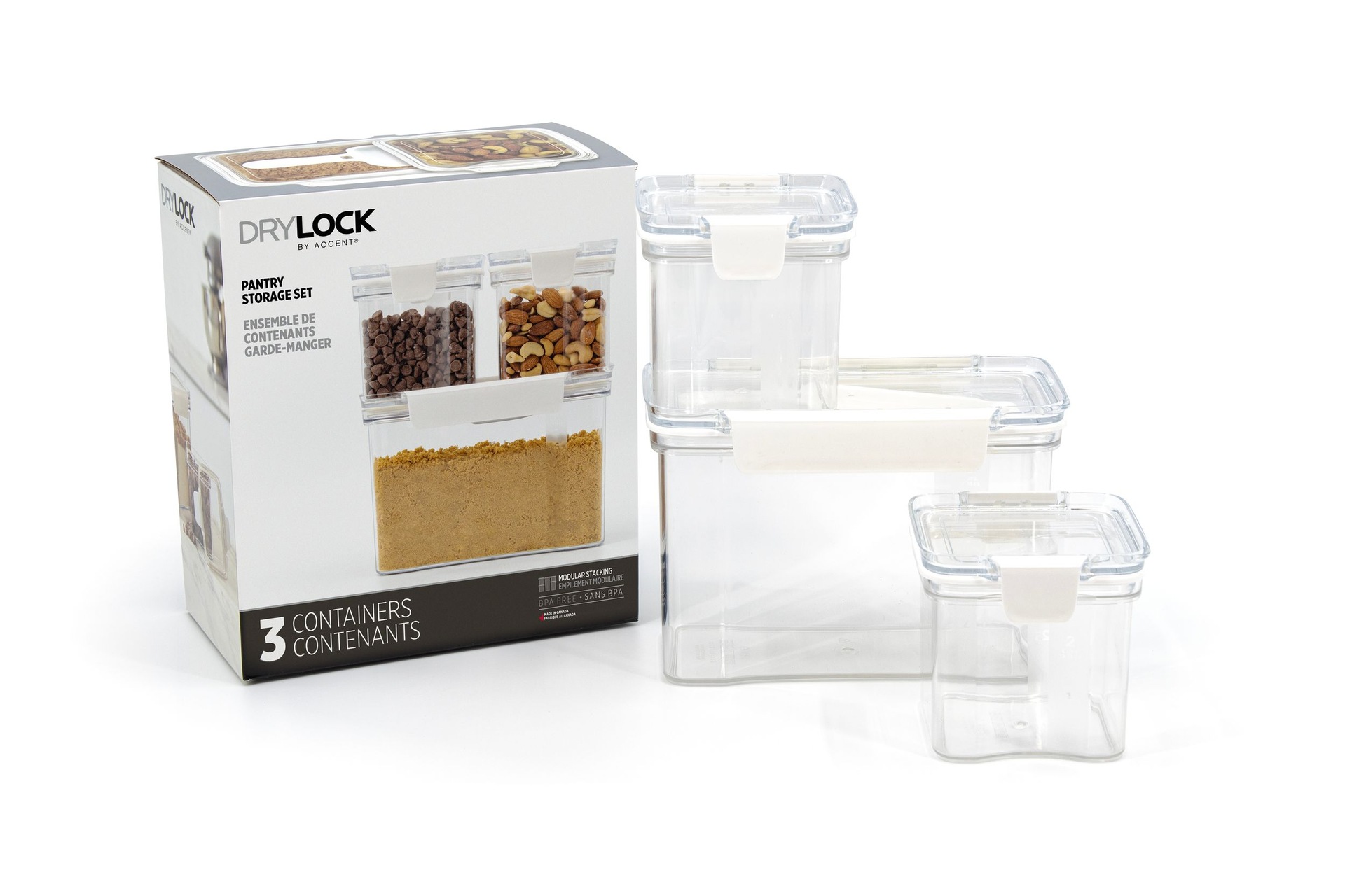 Drylock Clear Pantry Food Storage Container with Airtight Seal, 3pk