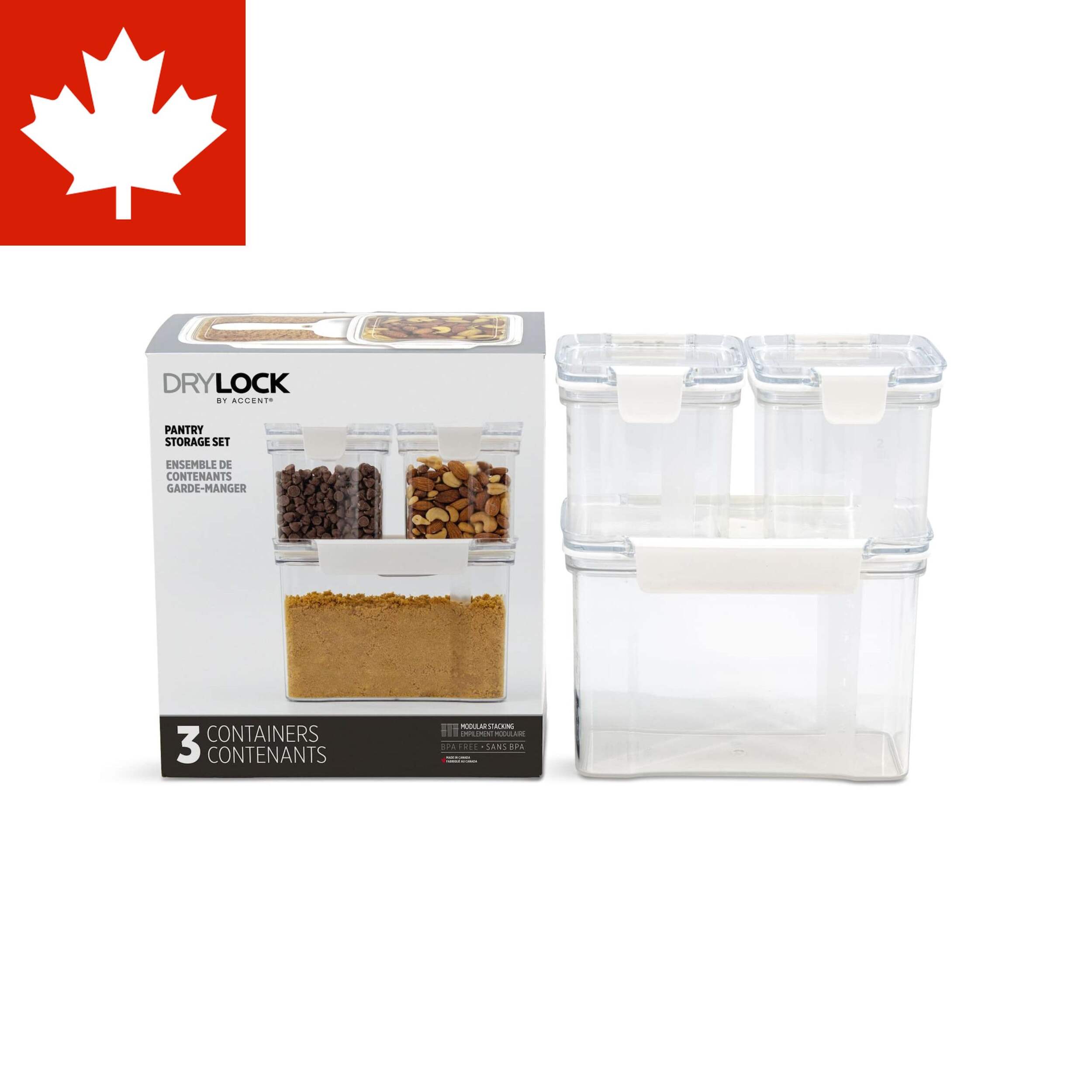 Drylock Clear Plastic Pantry Food Storage Container with Airtight Seal, 3 Count Composite_or_Mixed