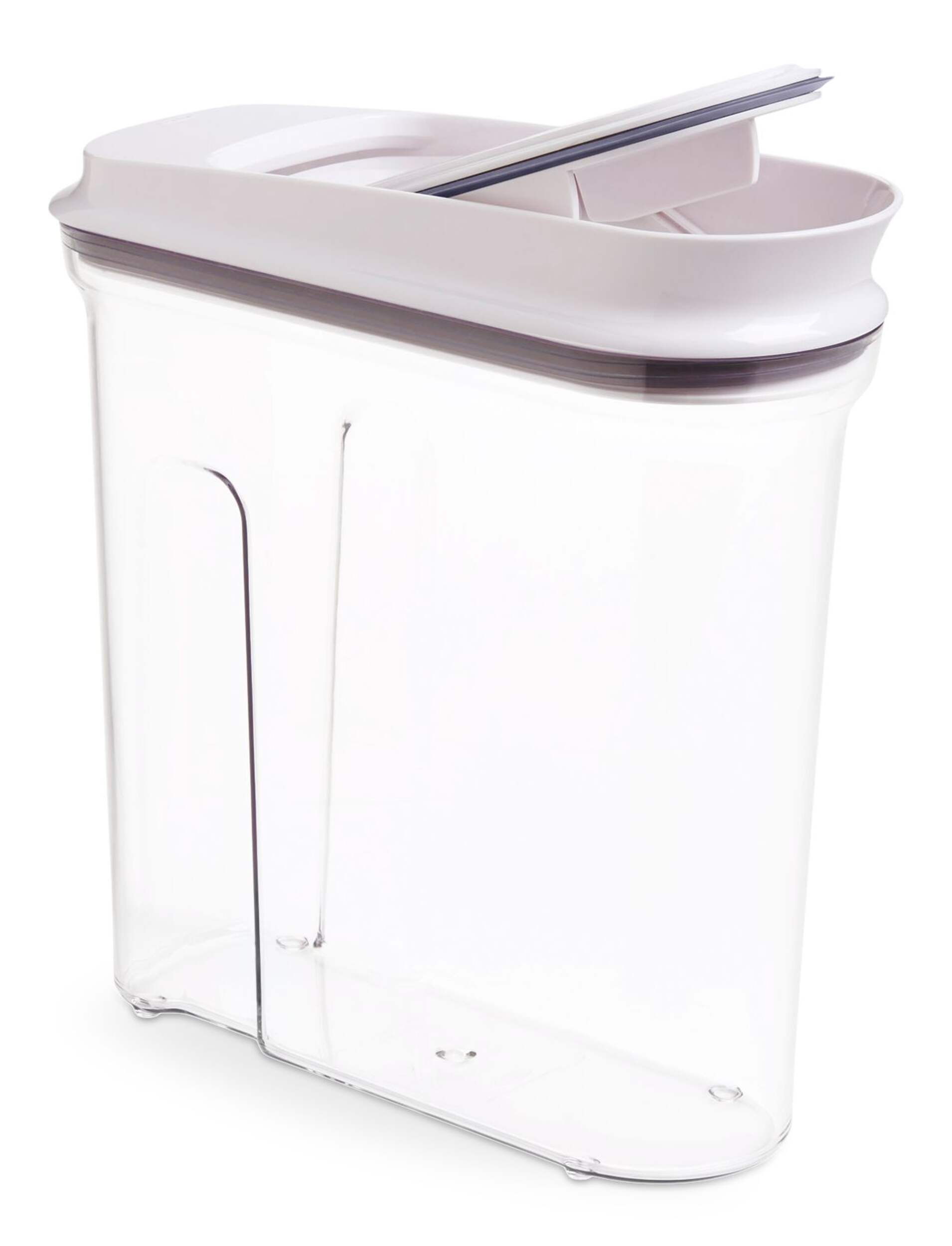 OXO POP Clear Plastic Cereal Dispenser with Airtight Seal, Space-efficient, 3.2-L Front_Three_Fourths_Angled_Right