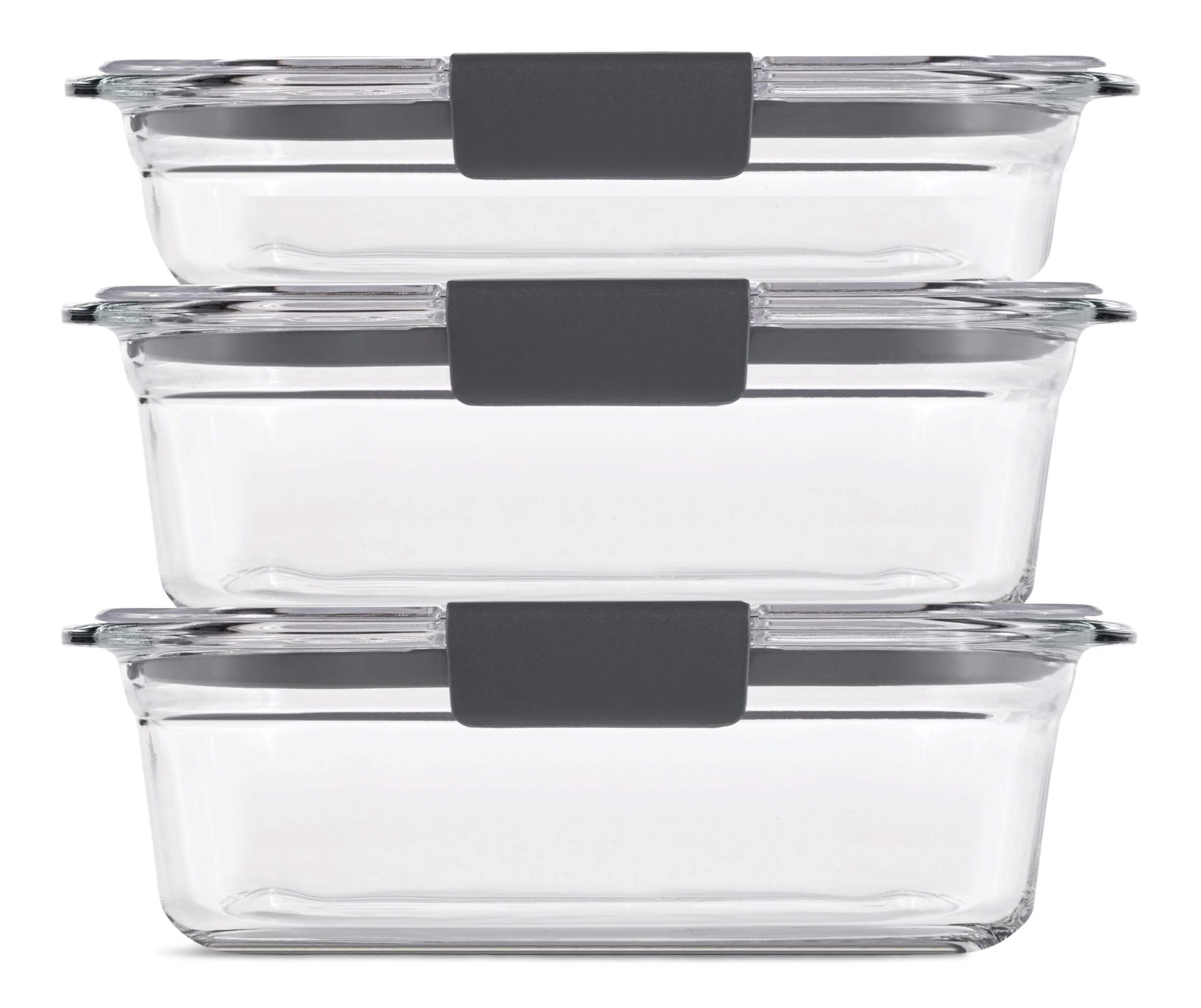 Rubbermaid Brilliance™ Rectangular Glass Leak-Proof Food Storage Container Set with Airtight Seal, 3 Count Front_Flat