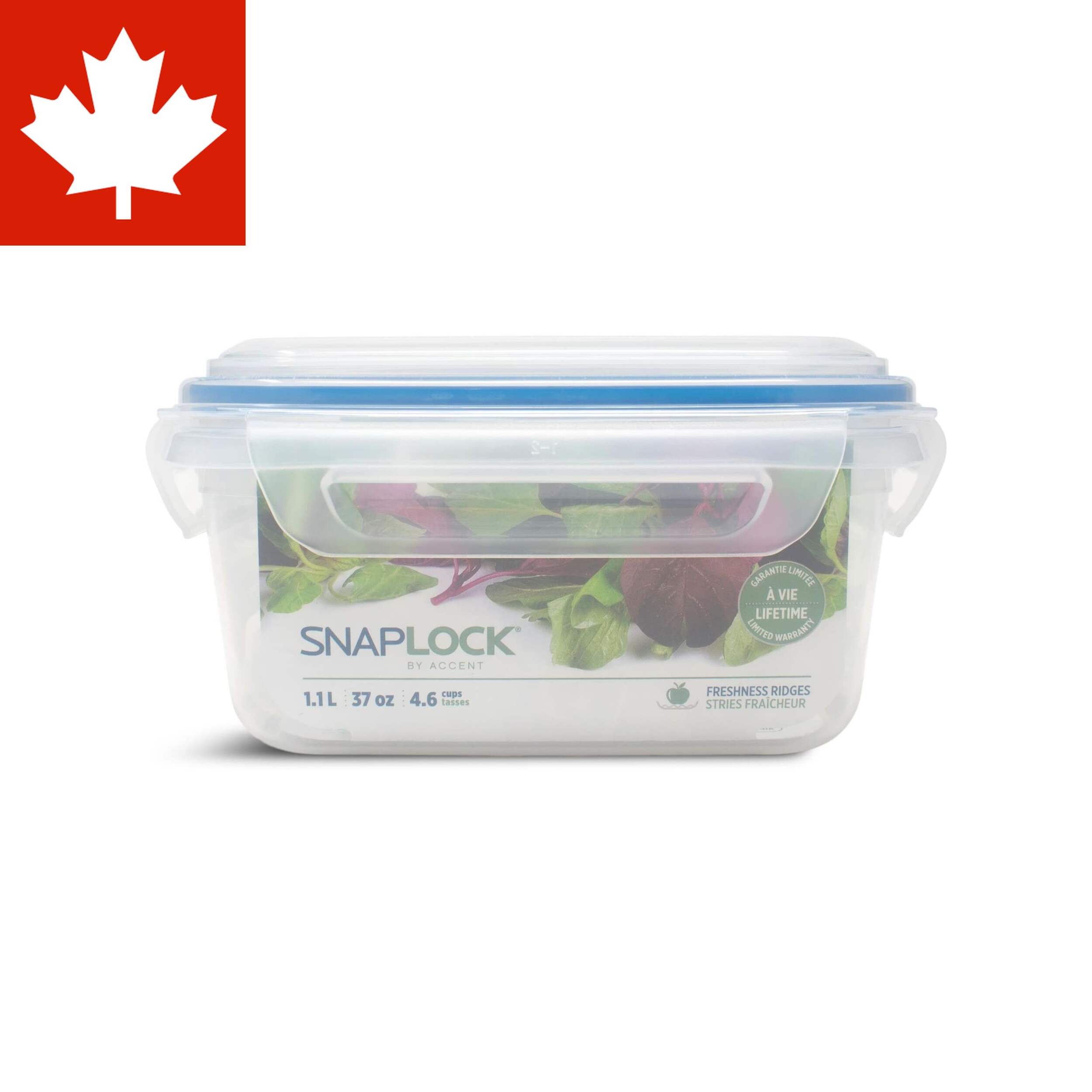 Snaplock Clear Rectangular Clear Food Storage Container with Lid, Nestable, 1.1-L Front_Flat