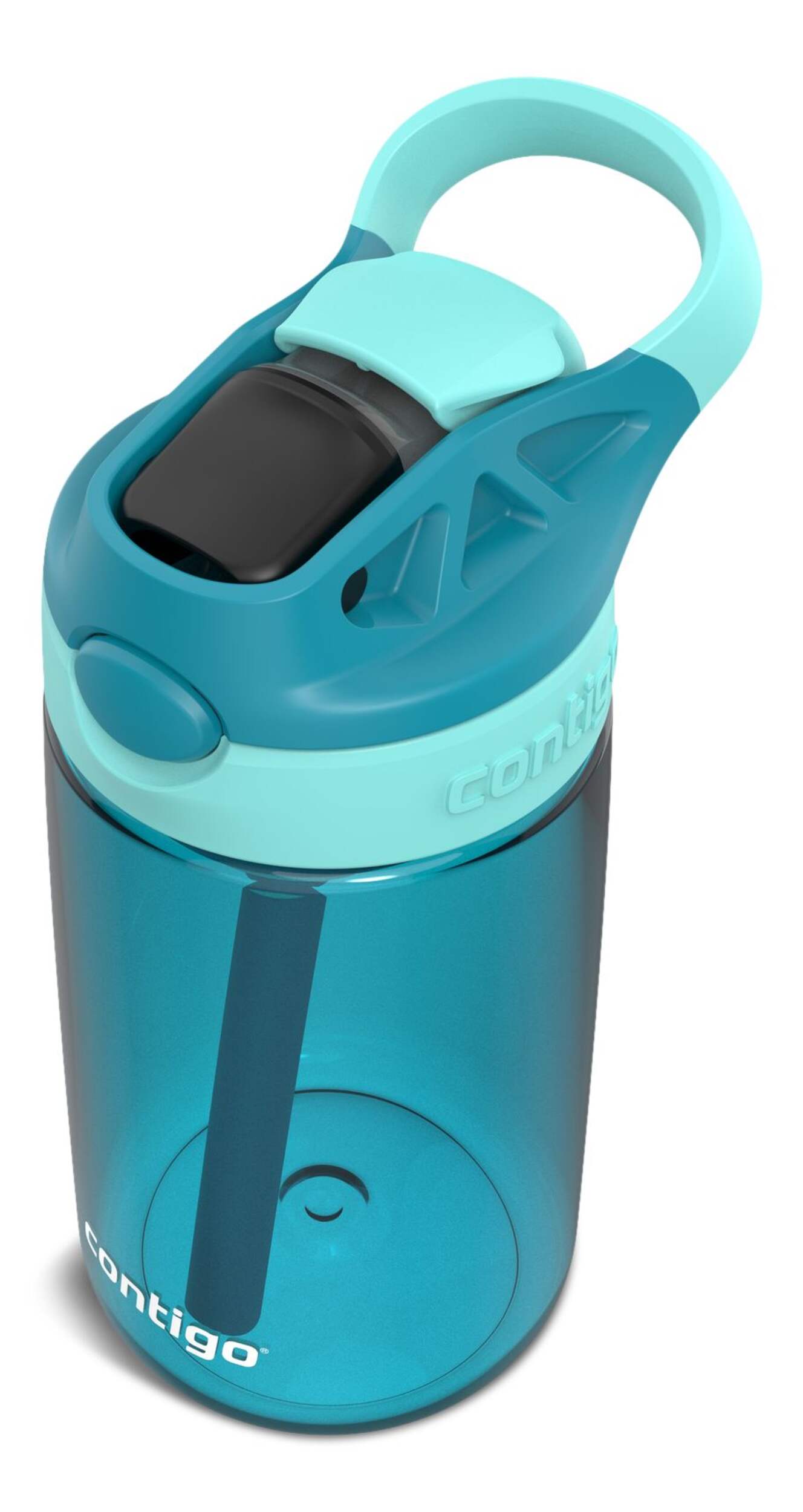 Contigo Aubrey Kids' Water Bottle with AUTOSPOUT® Lid & Straw, Juniper/Jade, 14-oz Front_Three_Fourths_Angled_Left