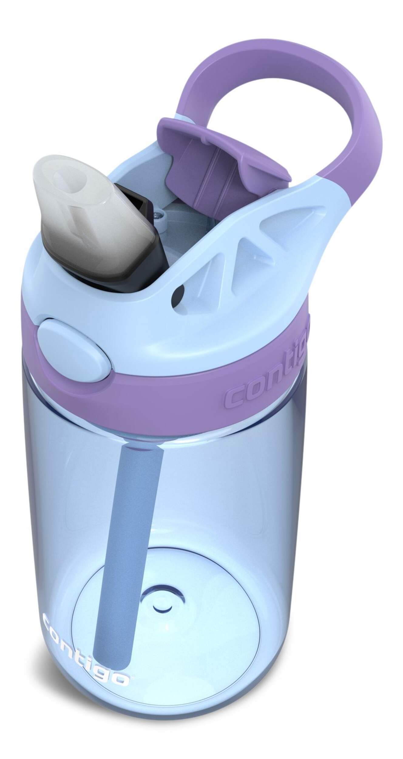 Contigo Cleanable Kids' Reusable Straw Water Bottle with AUTOSPOUT® Lid, Periwinkle/Amethyst, 14-oz Front_Three_Fourths_Angled_Left