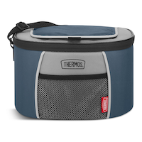Thermos Soft Cooler with Shoulder Strap, PVC-Free, 6-Can Capacity, Blue Front_Elevated